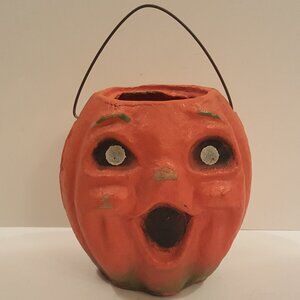 Halloween Vintage Jack O Lantern Paper Mache Pulp Container Small *AS IS*